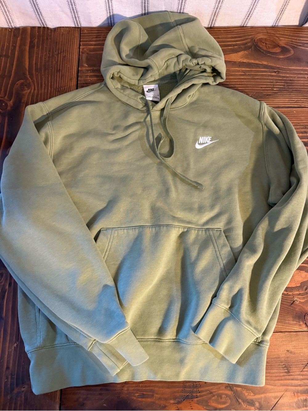 Nike Olive Green Men's Pullover Hoodie with White Swoosh